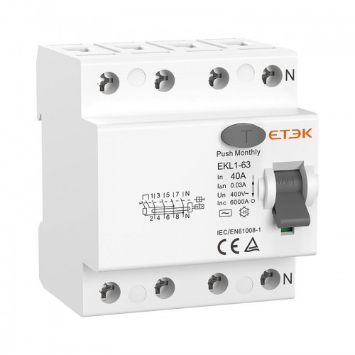 УЗО ETEK EKL1-63H 3P+N 63A 30mA тип A 10kA