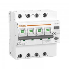 Автоматический выключатель с дифференциальной защитой ETEK EKL15-63 3P+N 40A 30mA кривая С тип A 10kA