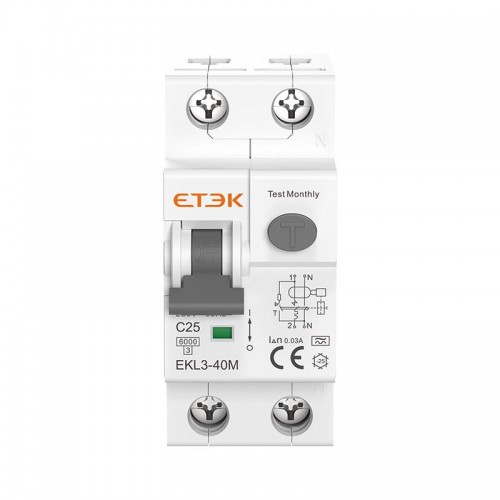 Купить Автоматический выключатель с дифференциальной защитой ETEK EKL3-40 1P+N 16A 30mA кривая С тип A 6kA с доставкой в Минске