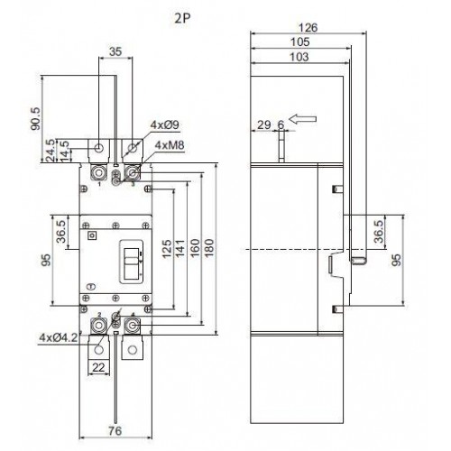 Купить Модульный автоматический выключатель постоянного тока ETEK EKM6DC-250 2P 250A 1000VDC 15kA с доставкой в Минске