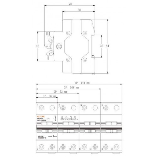 Трехпозиционный переключатель нагрузки 1-0-2 ETEK EKCS101 4P 125A