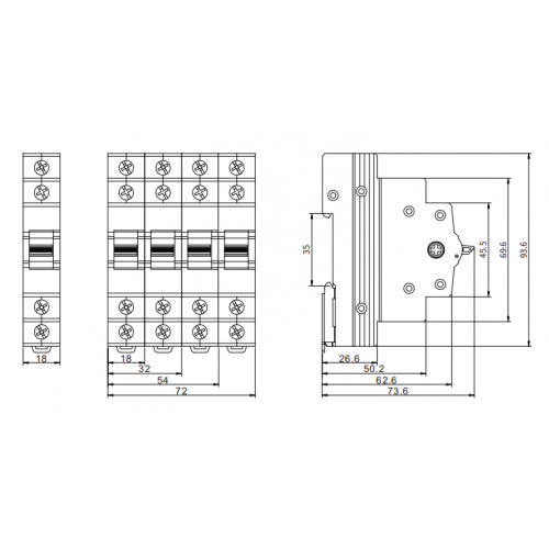 Трехпозиционный переключатель нагрузки 1-0-2 ETEK EKCS101 4P 63A
